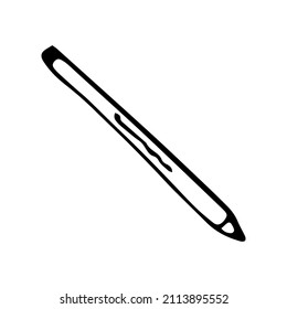 Vector isolated element. Pencil. Office supplies. Black hand drawn doodle on a white background. The print is used for packaging design.