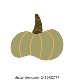Vector isolated element. Pumpkin. Autumn time. Harvesting. Halloween. Color image on a white background. The print is used for packaging design.