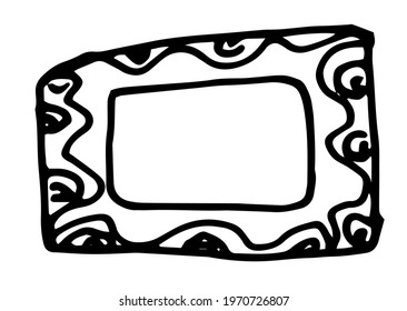 Vector isolated element rectangular FRAME with rounded corners with a texture of circles of circles with a wavy line, a black outline on a white background. template for a design with a blank space in