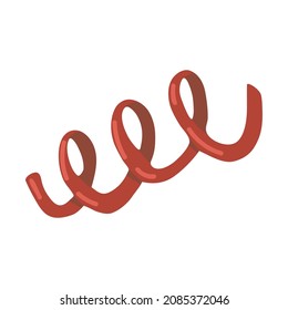 Vector isolated element. Red ribbon. Confetti. Christmas tree toys. Decoration for Christmas. Color image on a white background. The print is used for packaging design.