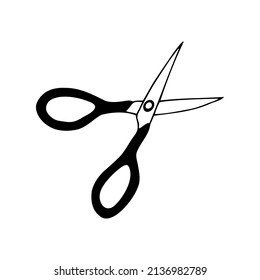 Vector isolated element. Scissors. Office supplies. Black hand drawn doodle on a white background. The print is used for packaging design.