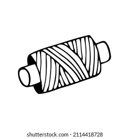 Vector isolated element. A skein of thread. Sewing threads. Embroidery threads. Black hand drawn doodle on a white background. The print is used for packaging design.