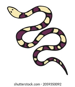 Vector isolated element, snake. Snake with a pattern. Hand drawn colored illustration. Design for card, print, logos, poster. Halloween theme. Animal theme.