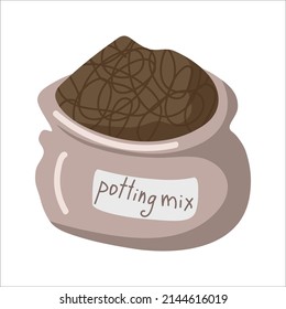 Vector isolated element. Soil potting mix. Gardening. Houseplant. Color image on a white background. The print is used for packaging design.