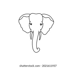 Vector isolated elephant head contour line black and white drawing.