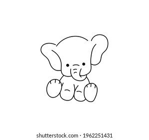 Dibujo de la línea de elefantes aislado por vectores. Dibujo de dibujos animados de dibujos animados de elefantes para bebés.