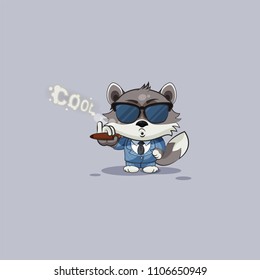 Vector isolated Emoji character cartoon cool happy life, successful wealth riches businessman wolf cub pup sticker emoticon pup in business suit and sunglasses smoking cigar smoke rings