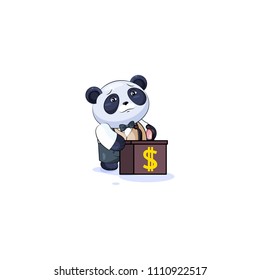 Vector isolated Emoji character cartoon wealth riches business suit panda cub bamboo bear Chinese symbol sticker emoticon training presentation orator speaker behind podium money profit dollar earning