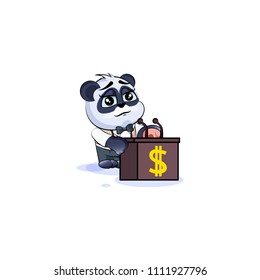 Vector isolated Emoji character cartoon wealth riches business suit panda cub bamboo bear Chinese symbol sticker emoticon training presentation orator speaker behind podium money profit dollar earning