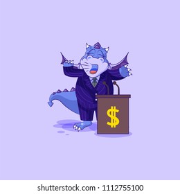 Vector isolated Emoji character cartoon wealth riches business suit dragon cub reptile Creeper reptilian sticker emoticon training presentation orator speaker behind podium money profit dollar earning