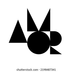 Vector isolated english word Amor geometric style lettering colorless black outline silhouette shape