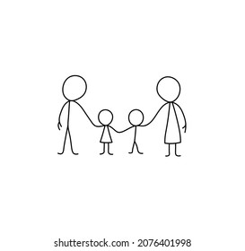 Vector isolated family members doodle drawing  A family four doodle drawn sketch father  mother  kids sister  brother  parents   children