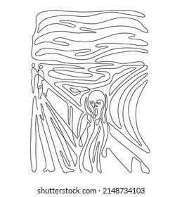 Vector isolated famous picture with a screaming man one line single line graphic line art drawing