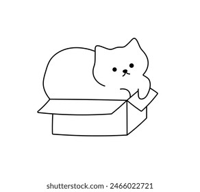 Vector isolated fat cat in the box doodle colorless black and white contour line easy drawing