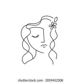 Vector isolated female face abstract line drawing. Colorless black and white abstract people graphic drawing.  