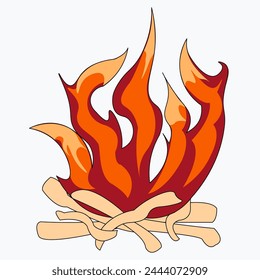 vector isolated fire emoji. burning fire with wood