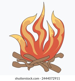 Vector emoticono de fuego aislado. fuego ardiente con leña