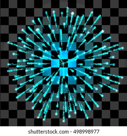 Vector isolated firework on transparent background. Glowing effects. Shining elements and stars for bg. Holiday firework.