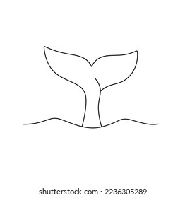 Vector isolated  fish tale sticking out the water wave colorless black   white contour line easy drawing
