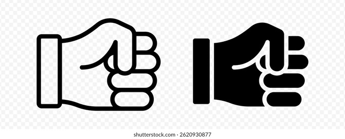 Vector isolated Fist Hand icon set in black outline and fill