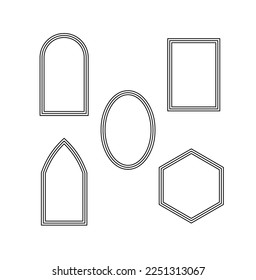 Vector isolated five geometric shapes frames set three lines style  colorless black and white contour line easy drawing