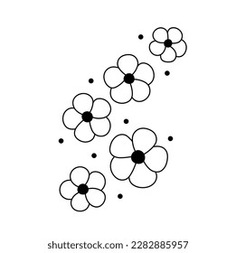 Vector isolated five simplest flowers decoration colorless black and white contour line easy drawing