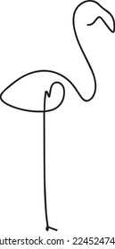 Obra de la línea de flamencos aislados por vectores, dibujo de la línea de aves tropicales