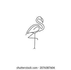 Vector isolated flamingo standing on one leg simple line drawing. Colorless single line flamingo graphic poster, tattoo sketch, cloths print