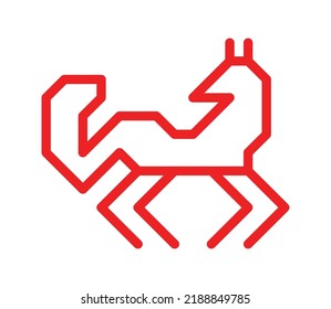 Vector isolated flat concept with red simplified pet symbol of Eskimo dog. Outline icon of traditional ornamental animal of Karelia and Finland peoples. Decorative sign of laika for native embroidery