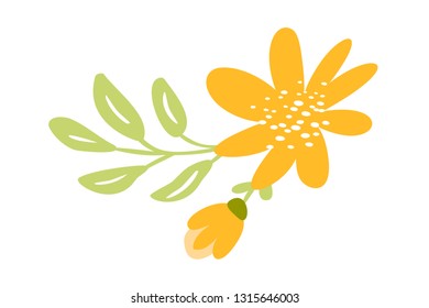 Vector isolated flat flower on white background. Spring scandinavian hand drawn nature illustration wedding design. For greeting card, print, children book