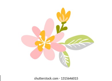 Vector isolated flat flower on white background. Spring scandinavian hand drawn nature illustration wedding design. For greeting card, print, children book