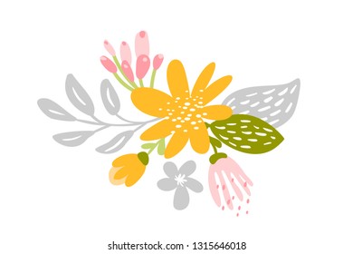 Vector isolated flat flower on white background. Spring scandinavian hand drawn nature illustration wedding design. For greeting card, print, children book