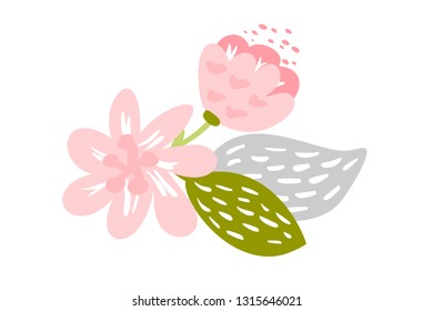 Vector isolated flat flower on white background. Spring scandinavian hand drawn nature illustration wedding design. For greeting card, print, children book