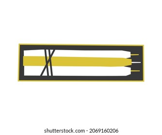 Vector isolated flat hand drawn Christmas illustration. Black gift box with white and yellow candles. Simplified minimalistic shapes of tapers, Scandinavian style. Present for winter holidays