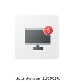 Vector isolated flat icon, computer monitor and dollar sign.
