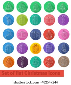 Vector isolated flat icons christmas set