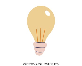 Vector isolated flat illustration of a glowing electric light bulb with soft lines and minimal design. Great for education, creativity, ideas, energy concepts, and school projects.