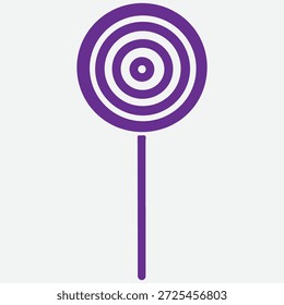 Vector isolated flat illustration with purple round lollipop. Hand drawn sweet candy on stick