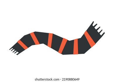 Vector isolated flat illustration. Winter striped scarf with orange and black lines. Simplified minimalism and geometric shapes of cozy autumn clothes in Scandinavian style