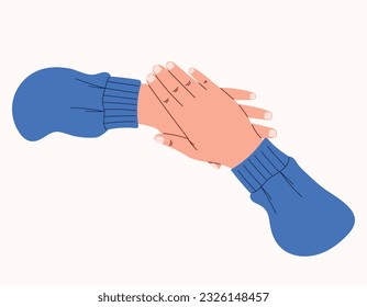 Vector isolated flat male hands in a sweater folded on top of each other, top view.