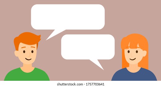 Vectores aislados de personas llanas están teniendo una conversación, una pareja bonita está hablando, los hombres de negocios discuten en redes sociales, chat, burbujas de discursos dialógicos, ilustración