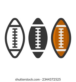 Vector Isolated Flat Sports Equipment Icon Set - American Football, Sports Ball Design Template - Color and Black and White Illustration