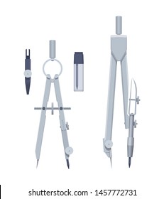 Vector isolated flat stationery compasses set