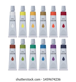 Vector isolated flat stationery oil paints tube set