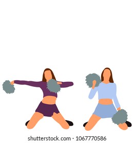 vector, isolated, flat style girl dancing, cheerleader team