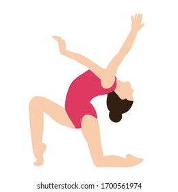 vectorial, aislado, en gimnasta de estilo plano, estiramiento, acrobacia