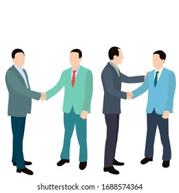 vector, isolated, flat style people men businessmen shaking hands