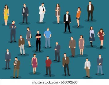 Vector, isolated, flat style, people stand, isometric people