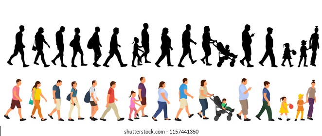 Vector, Isolated, Flat Style Walking People