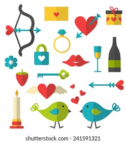 Vector isolated flat valentine, love and wedding objects
